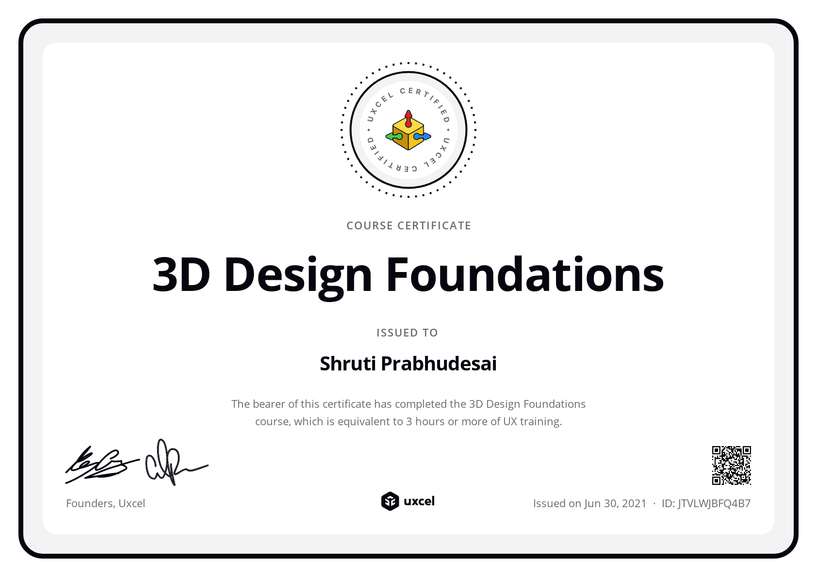 Shruti Prabhudesai's certificate